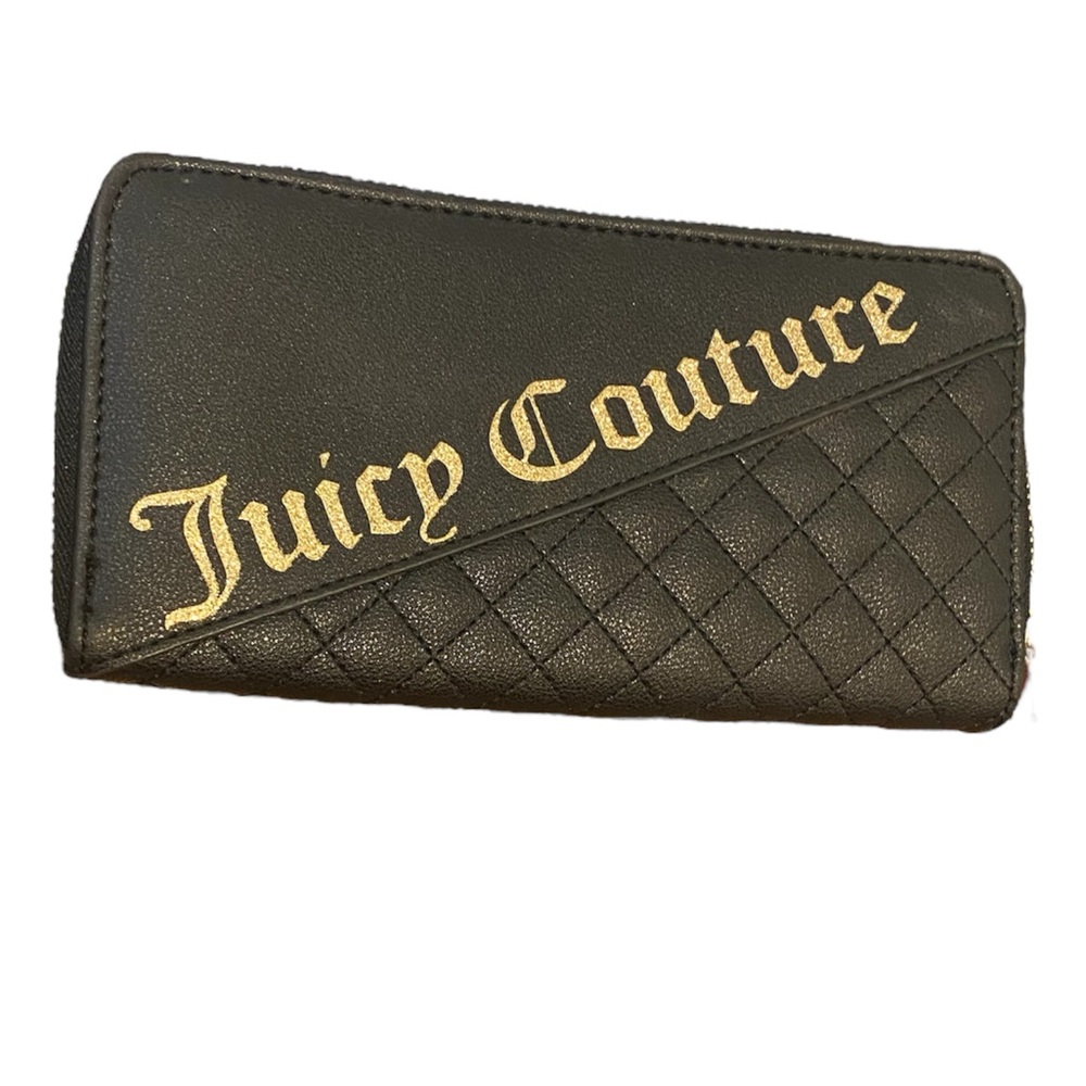 Juicy Couture Black Quilted Card Holder with Gold Logo
